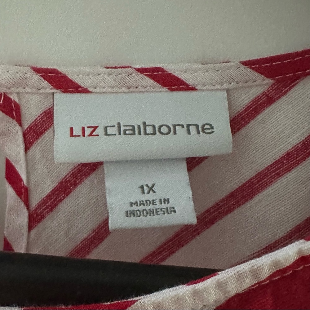 Liz Claiborne Red & White Striped A-Line Sleeveless Dress 1X Linen Blend - Picture 5 of 8